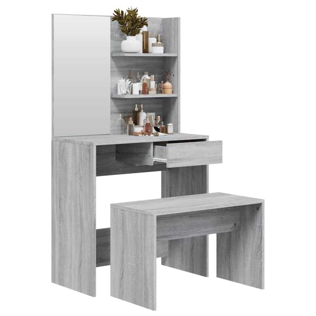 Dressing table set, grey oak, 74.5x40x141cm