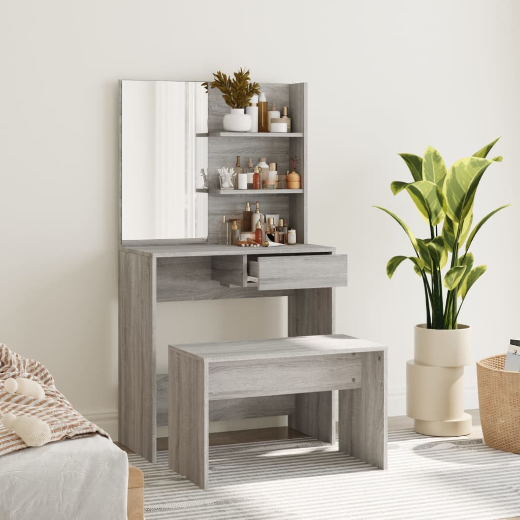 Dressing table set, grey oak, 74.5x40x141cm