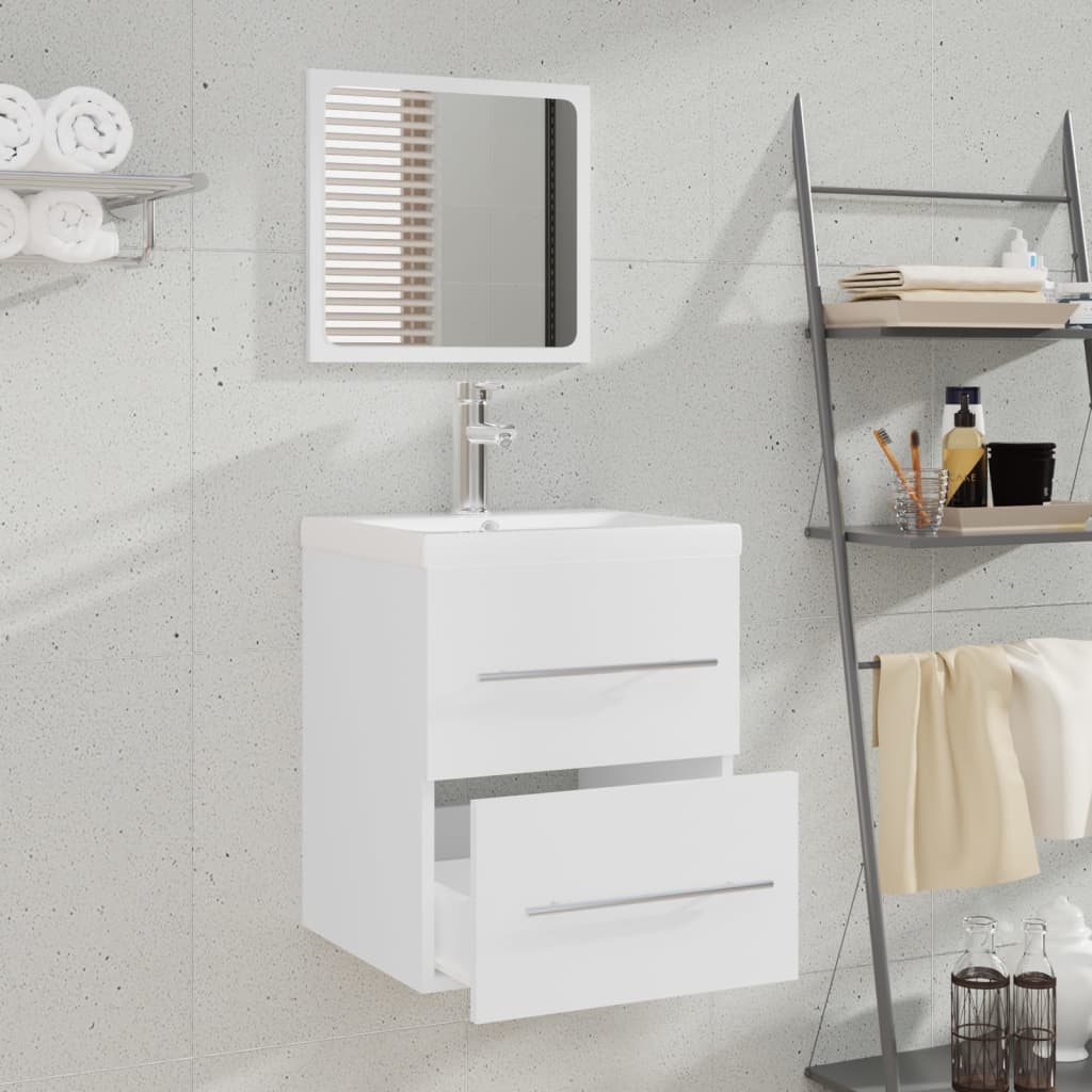 Washbasin cabinet with integrated washbasin, white, wood