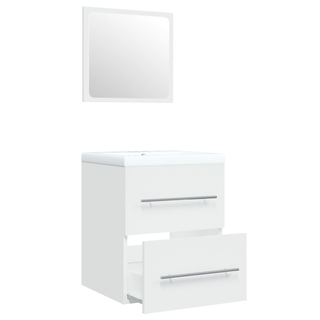 Washbasin cabinet with integrated washbasin, white, wood