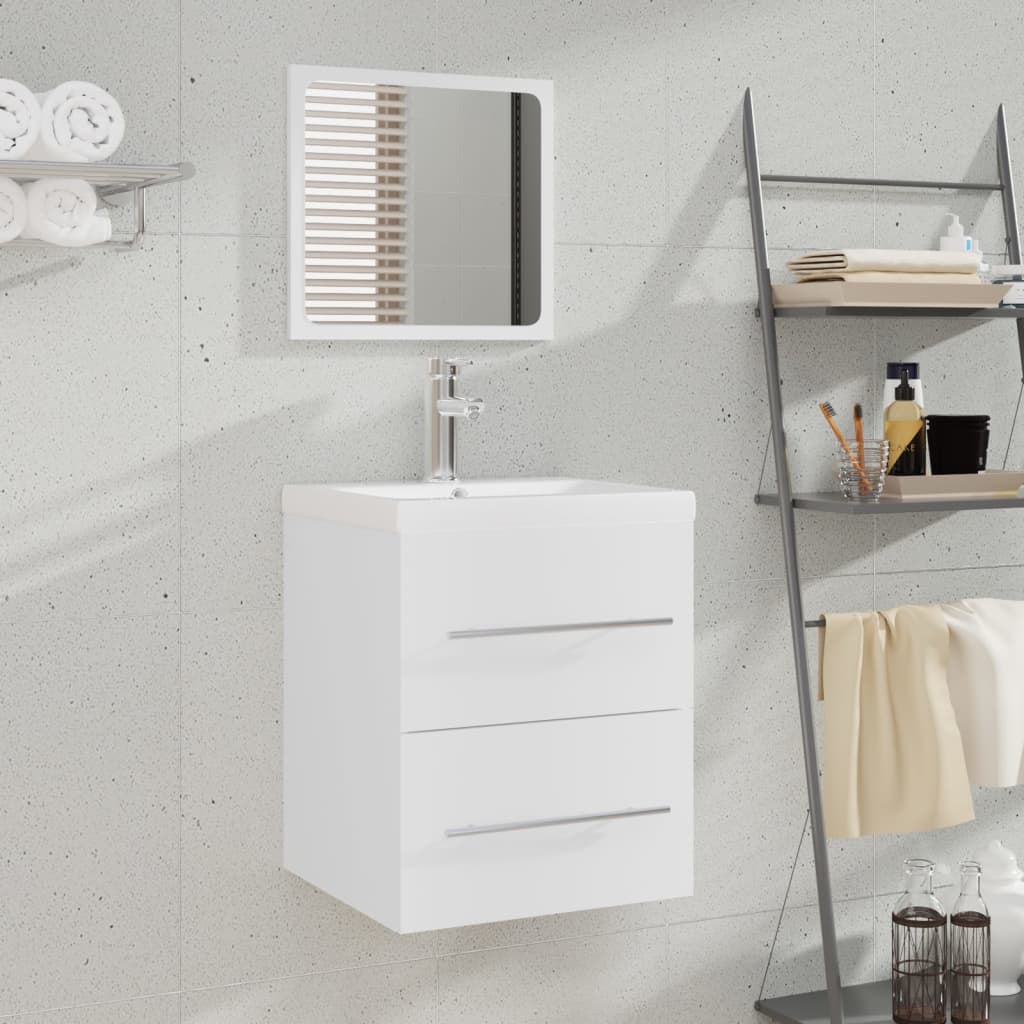 Washbasin cabinet with integrated washbasin, white, wood