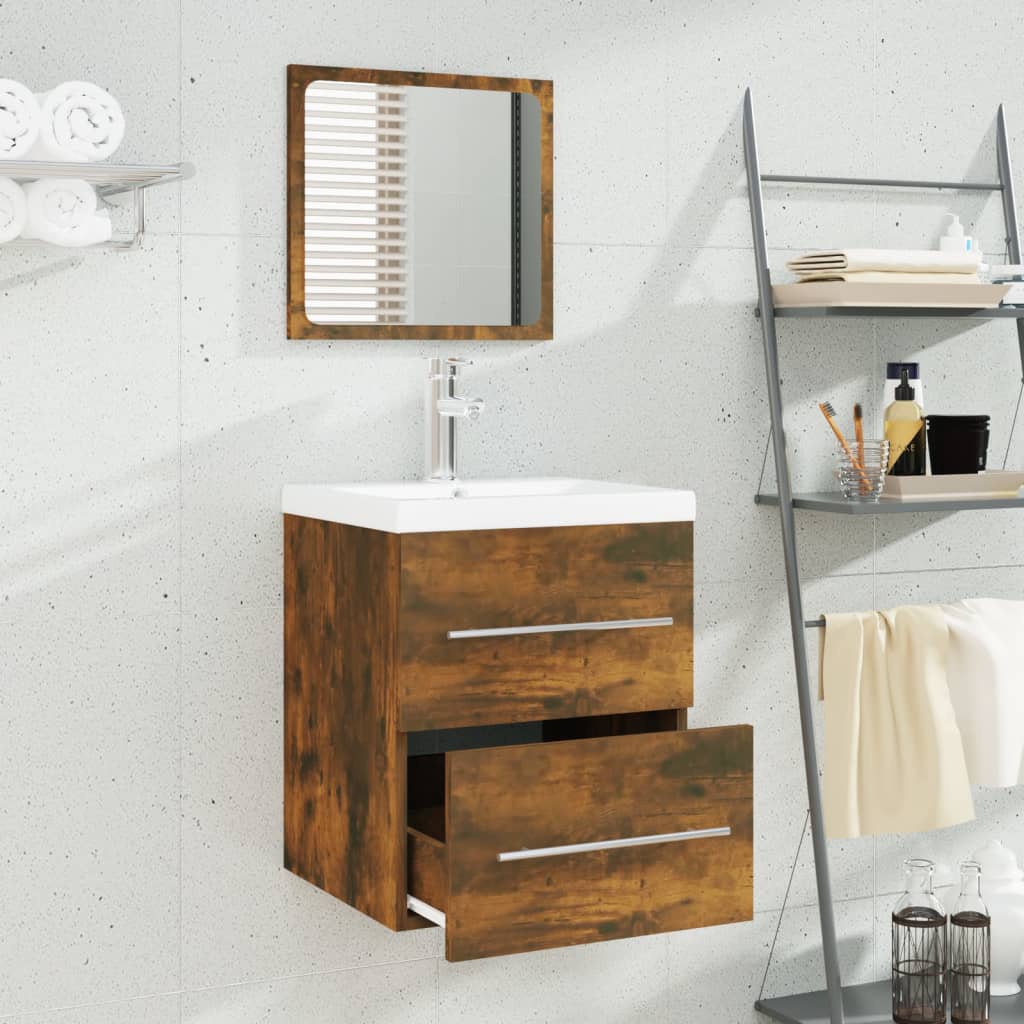 Sink cabinet with sink, smoky oak, wood