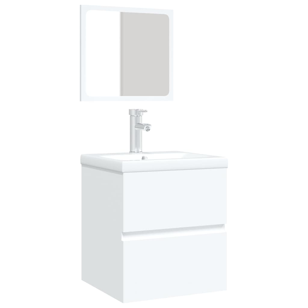 Bathroom vanity unit with sink and mirror, white