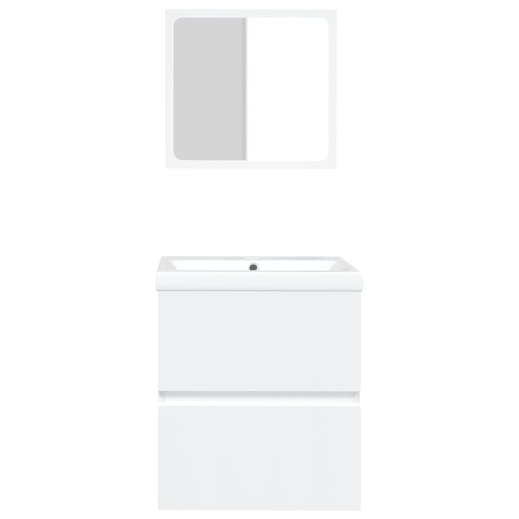 Bathroom vanity unit with sink and mirror, white