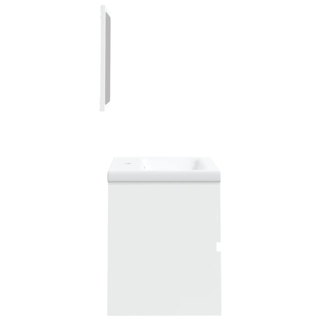 Bathroom vanity unit with sink and mirror, white