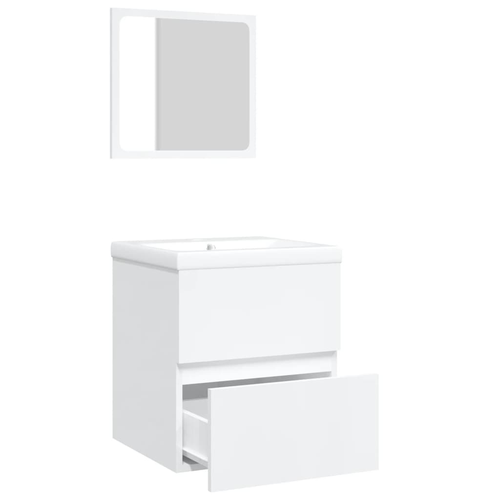 Bathroom vanity unit with sink and mirror, white