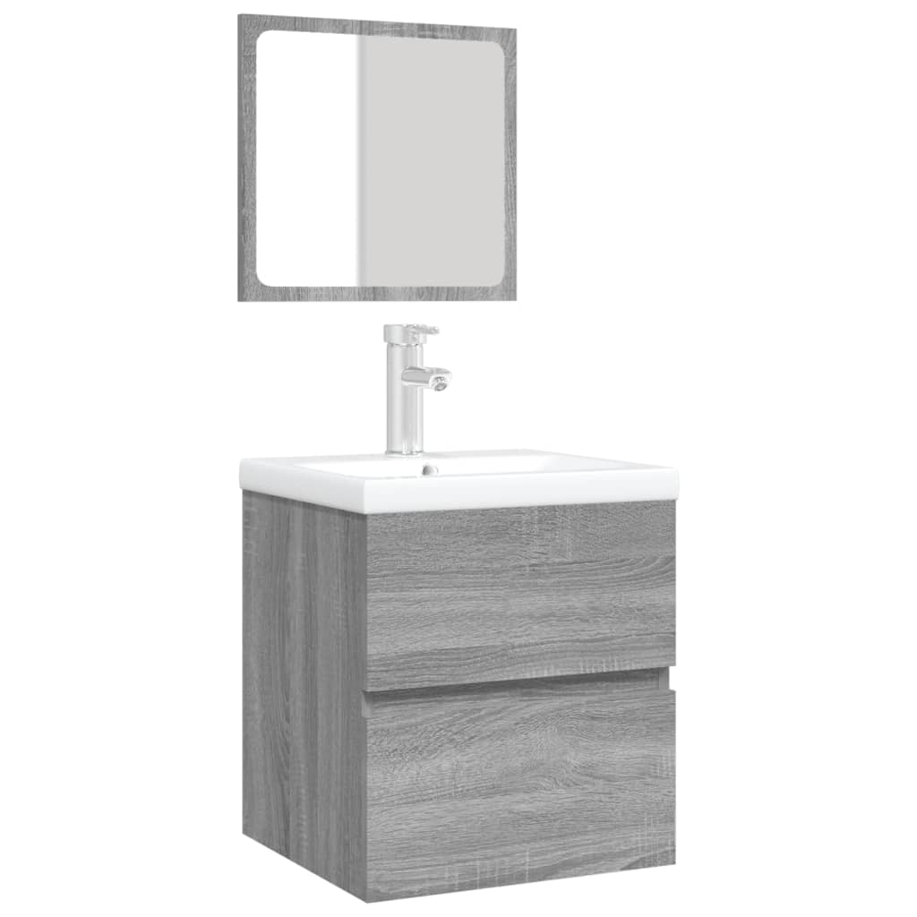 Basin cabinet with basin and mirror, grey oak