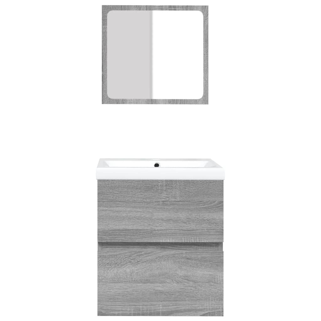 Basin cabinet with basin and mirror, grey oak