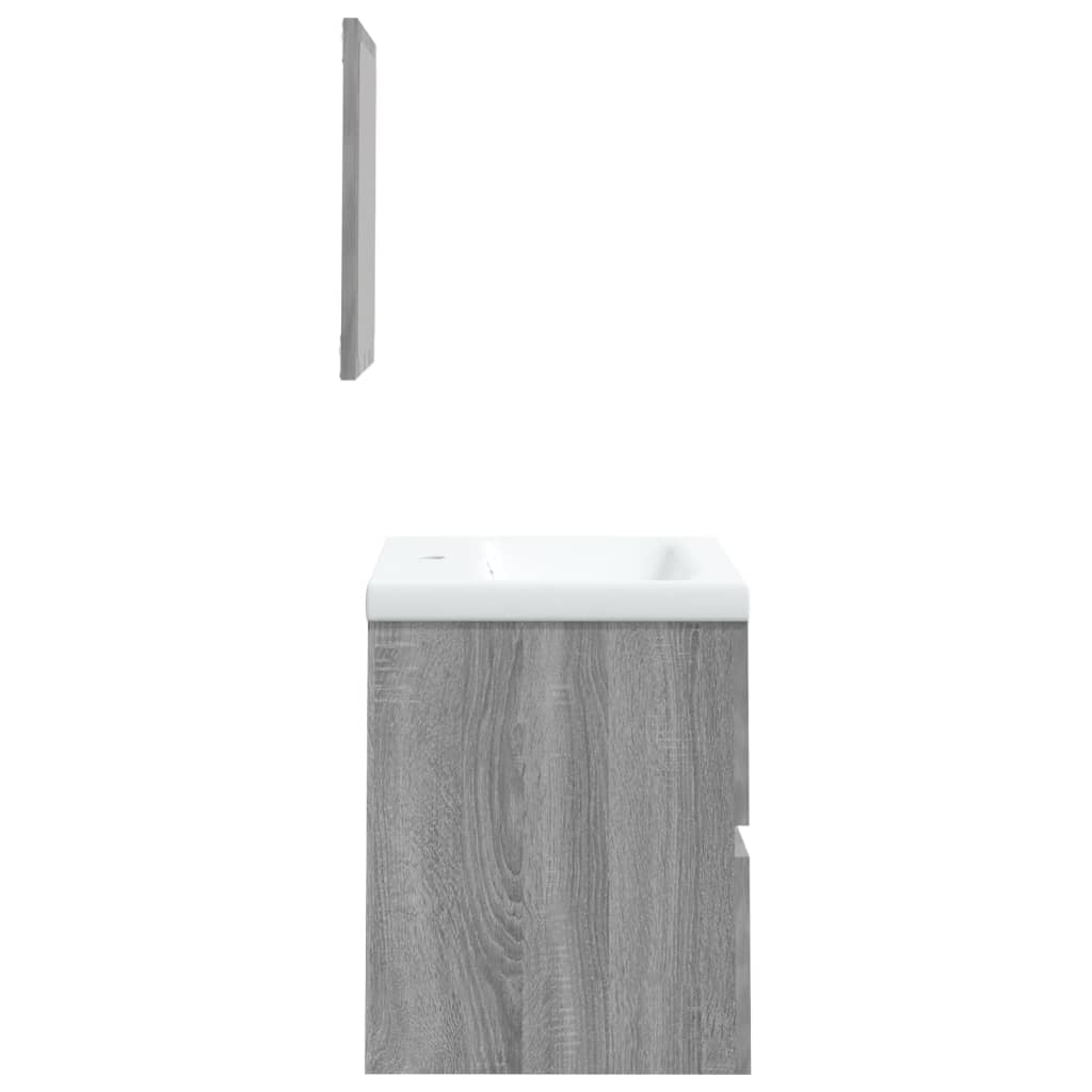 Basin cabinet with basin and mirror, grey oak
