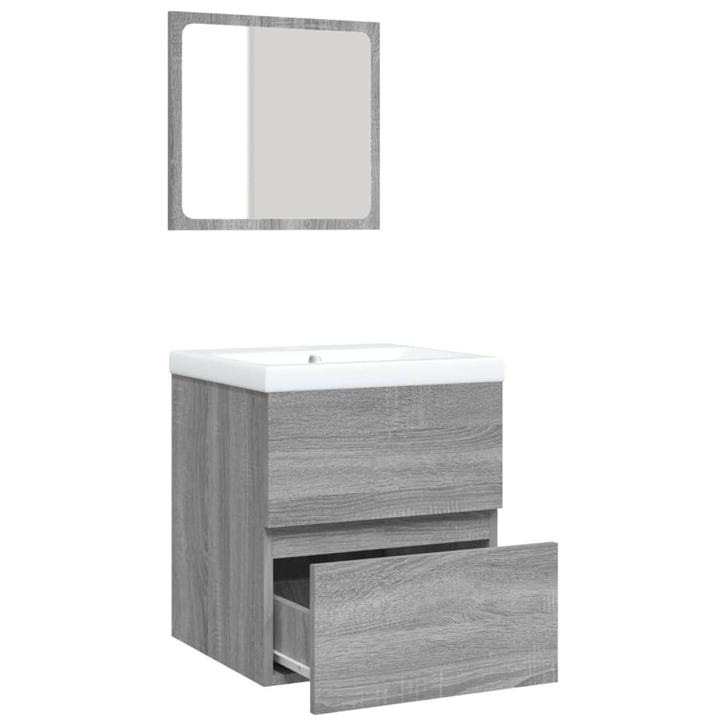 Basin cabinet with basin and mirror, grey oak