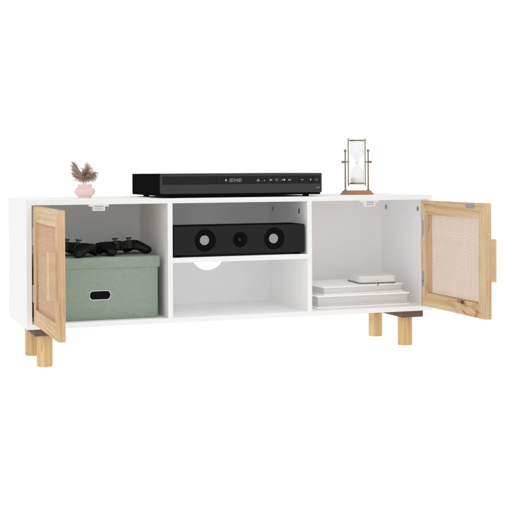TV cabinet, white, 105x30x40cm, pine and rattan