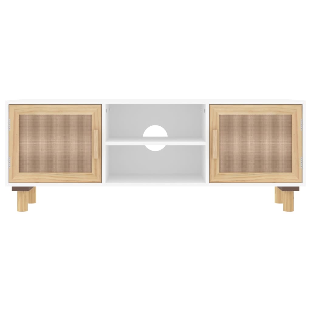 TV cabinet, white, 105x30x40cm, pine and rattan