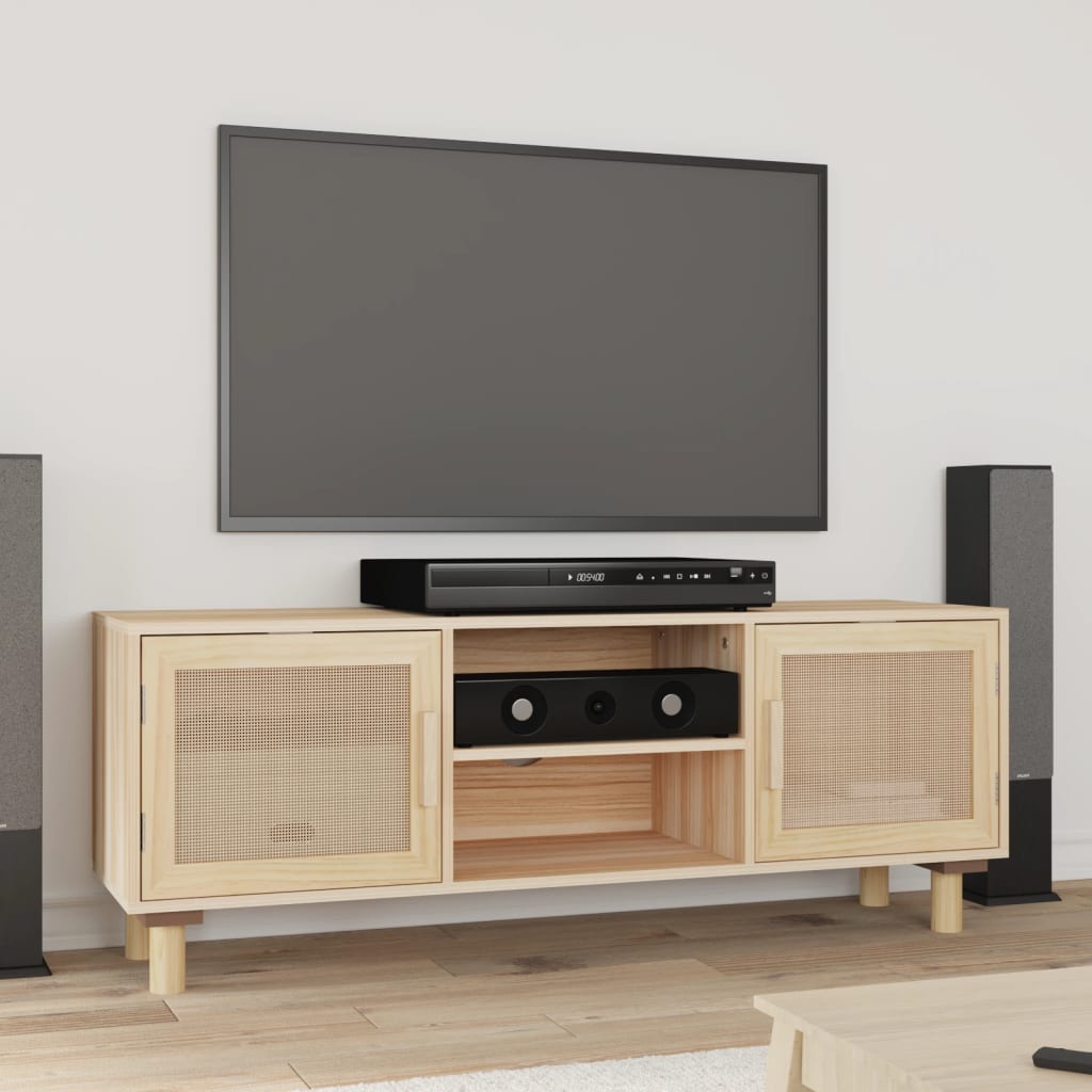 TV cabinet, brown, 105x30x40cm, pine and rattan