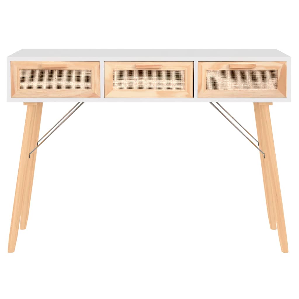 Konsolinis staliukas, baltas, 105x30x75cm, pušis ir ratanas