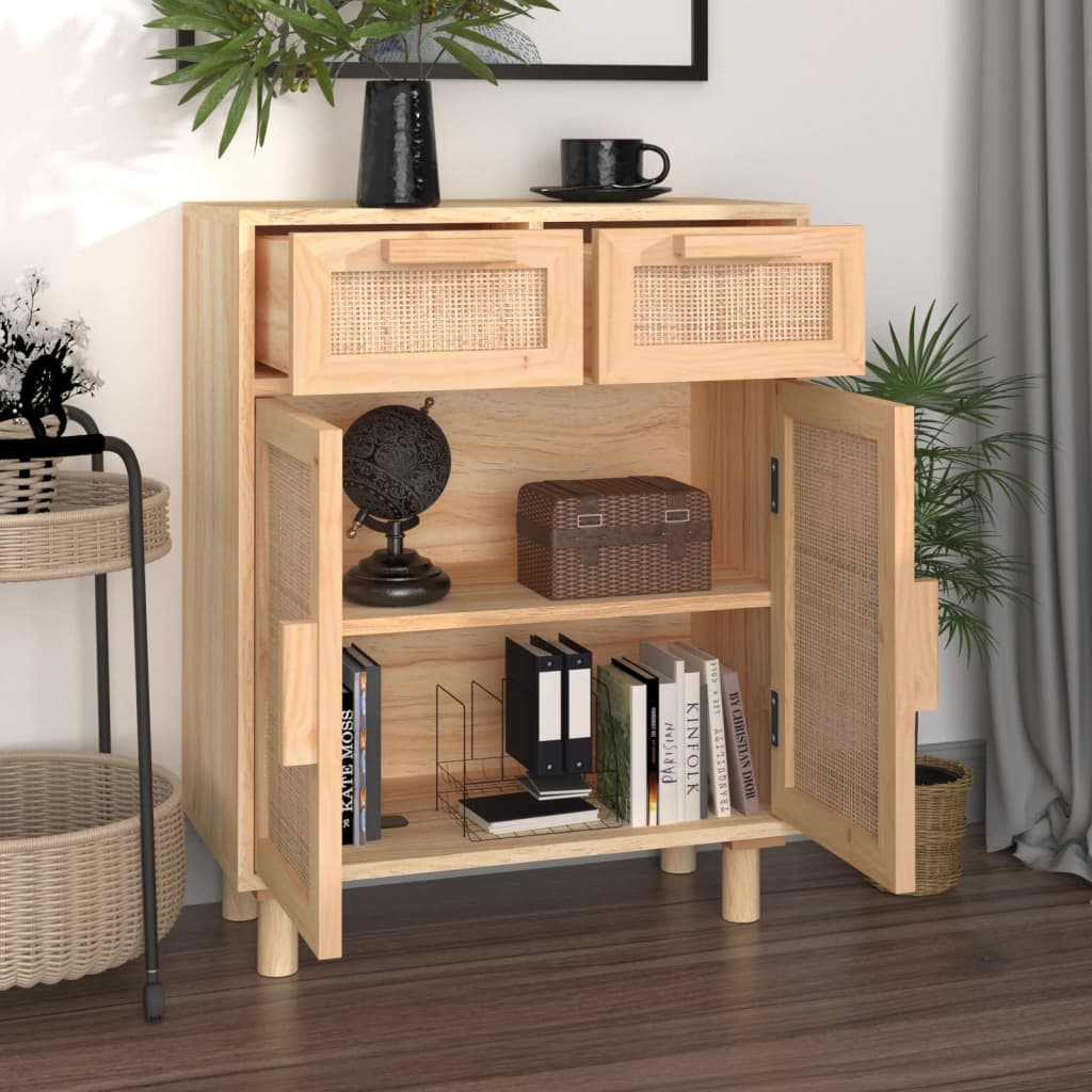 Sideboard, brown, 60x30x75cm, solid pine and rattan