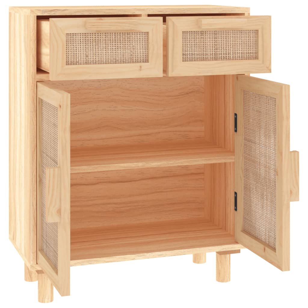 Sideboard, brown, 60x30x75cm, solid pine and rattan