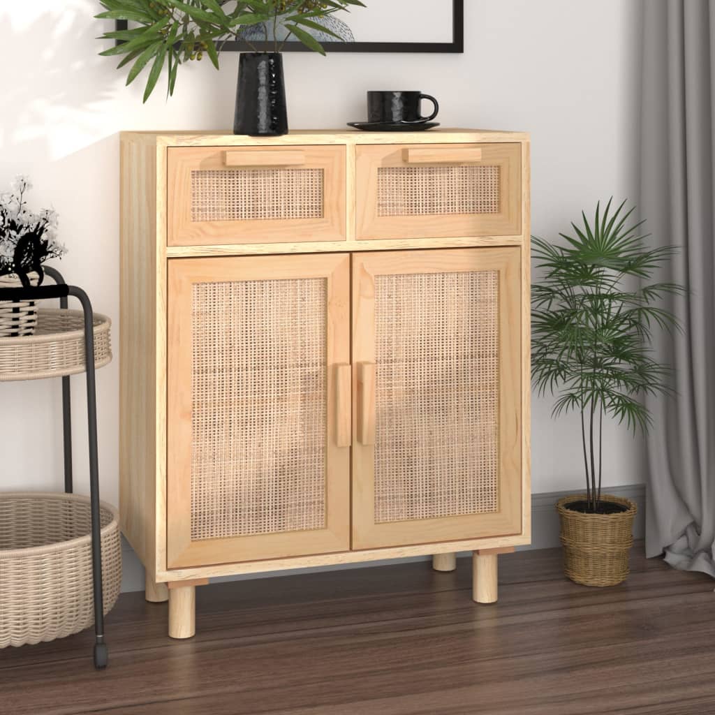 Sideboard, brown, 60x30x75cm, solid pine and rattan