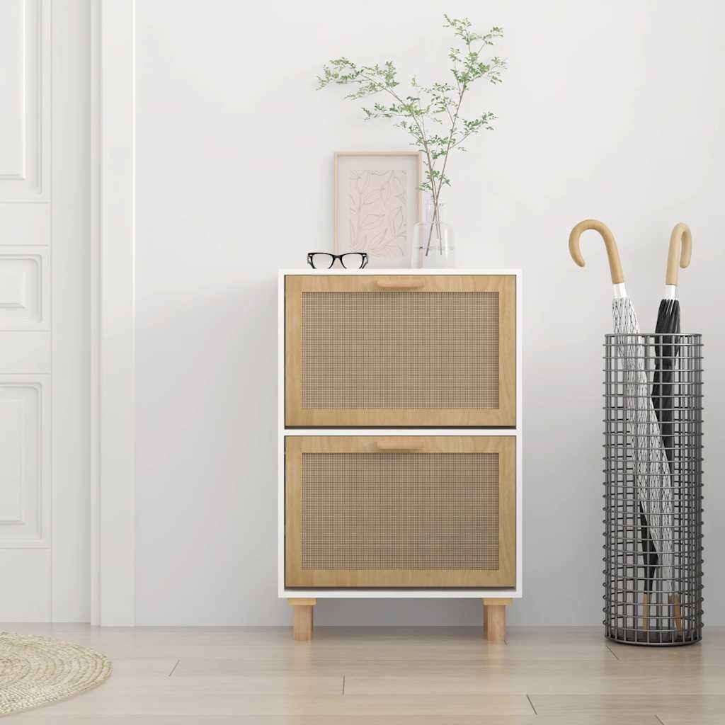 Shoe cabinet, white, 52x25x80cm, wood and rattan