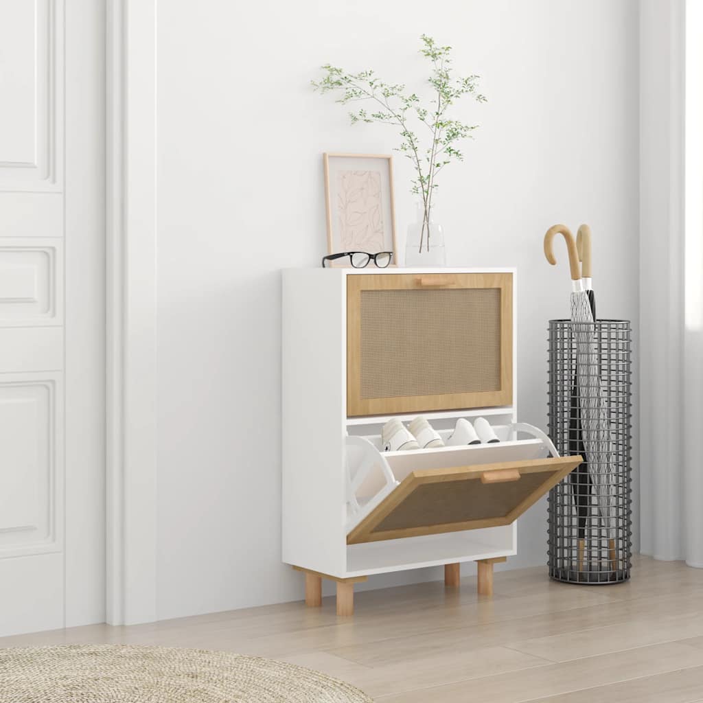 Shoe cabinet, white, 52x25x80cm, wood and rattan