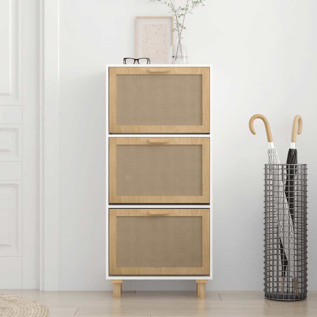 Apavu skapis, balts, 52x25x115cm, koks/rotangpalma