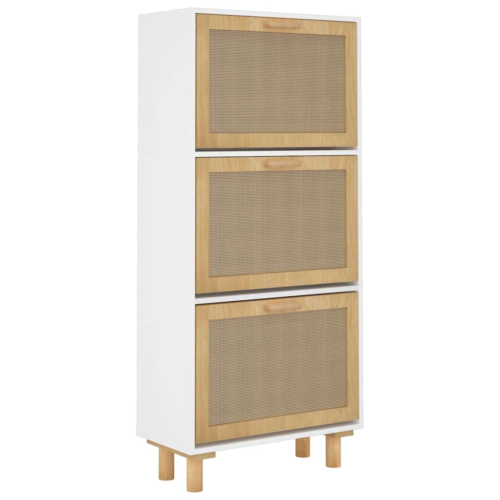 Apavu skapis, balts, 52x25x115cm, koks/rotangpalma