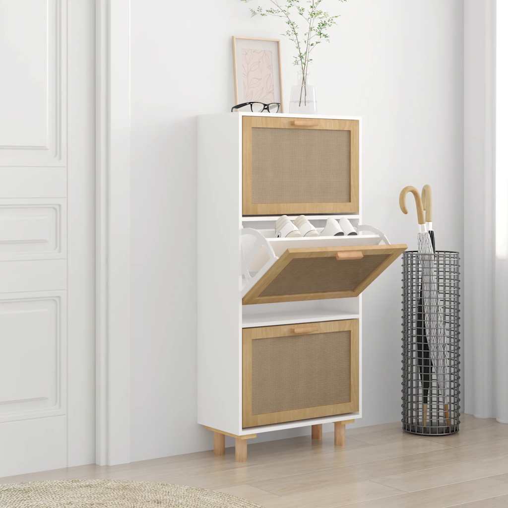 Apavu skapis, balts, 52x25x115cm, koks/rotangpalma