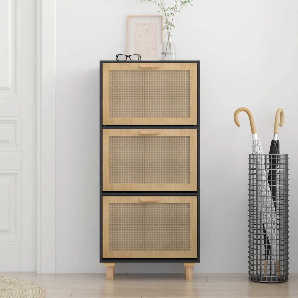 Spintelė batams, juodos spalvos, 52x25x115cm, mediena/ratanas