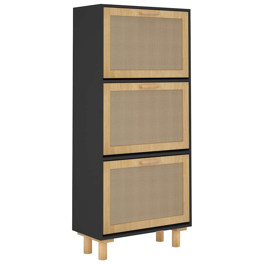 Spintelė batams, juodos spalvos, 52x25x115cm, mediena/ratanas
