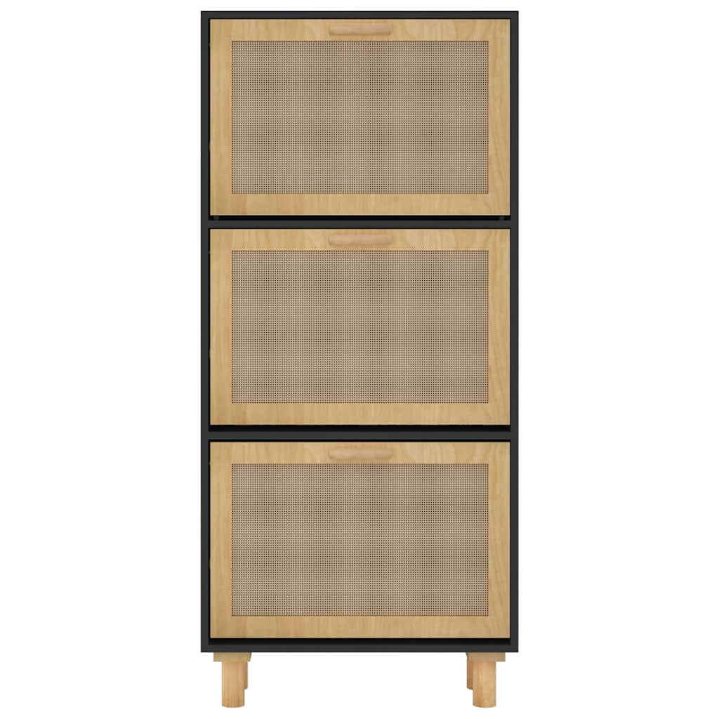 Spintelė batams, juodos spalvos, 52x25x115cm, mediena/ratanas