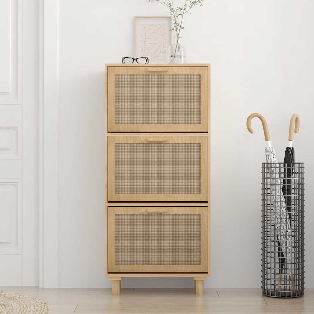 Spintelė batams, rudos spalvos, 52x25x115cm, mediena/ratanas
