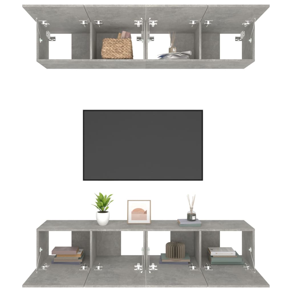 TV spintelės, 4vnt., betono pilkos, 80x30x30cm, mediena