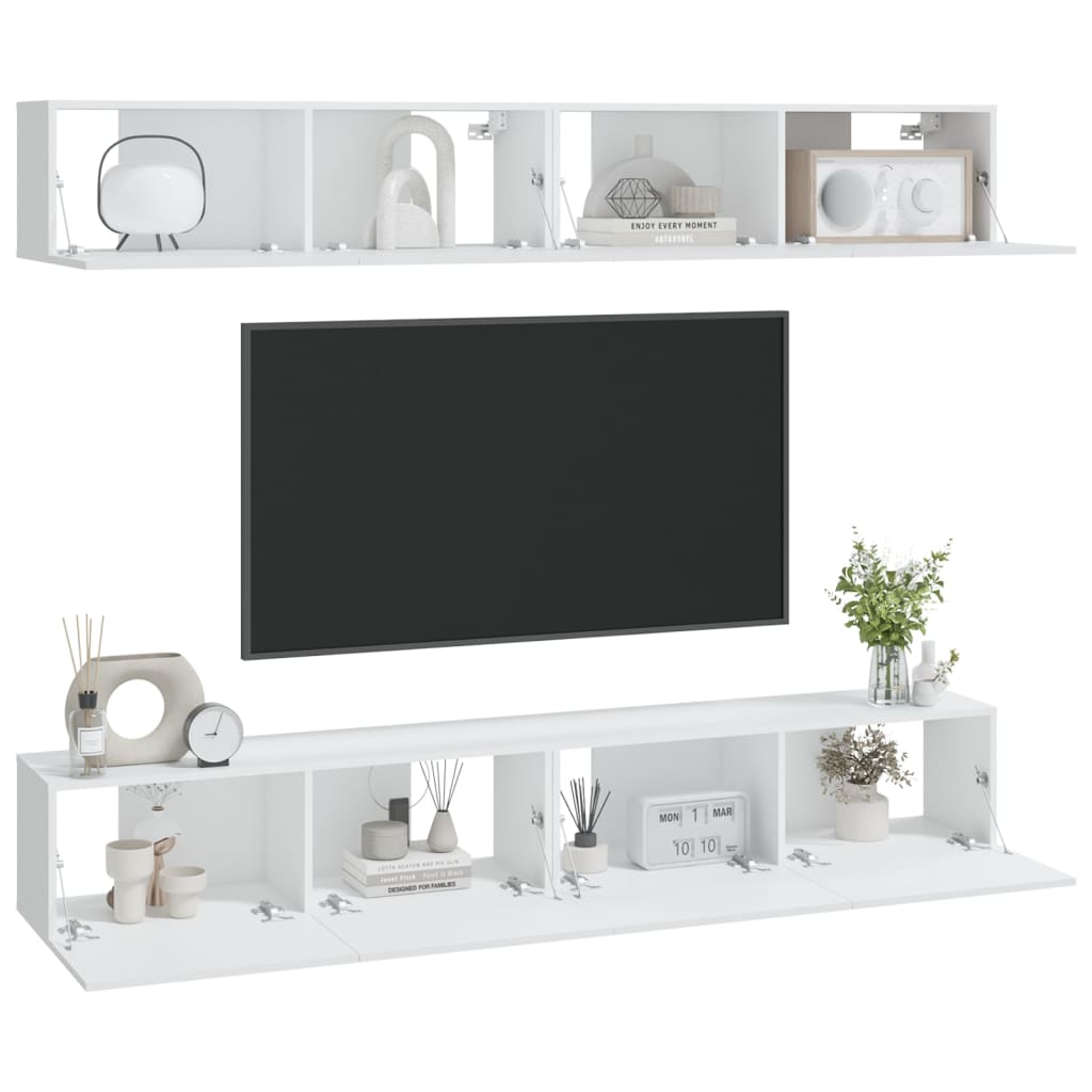 Wall-mounted TV cabinets, 4 pcs., white, 100x30x30cm