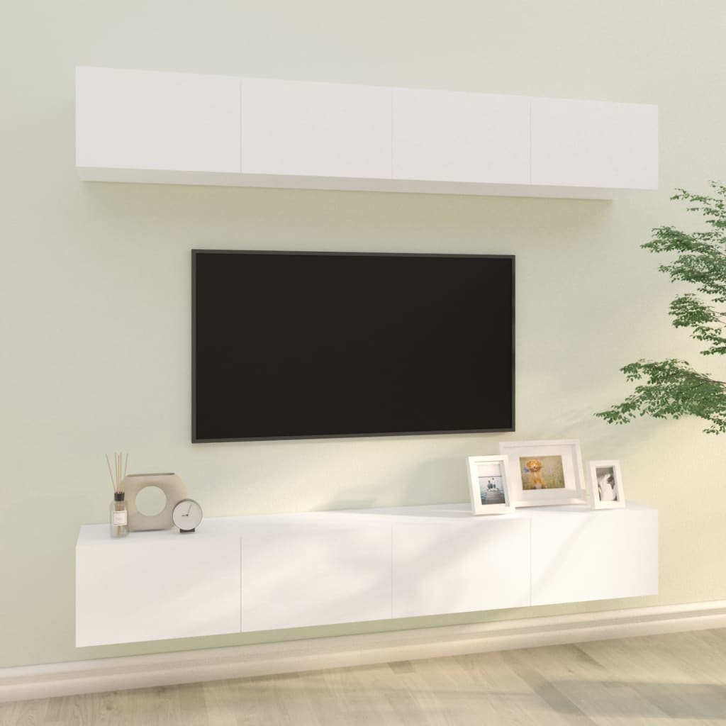 Wall-mounted TV cabinets, 4 pcs., white, 100x30x30cm