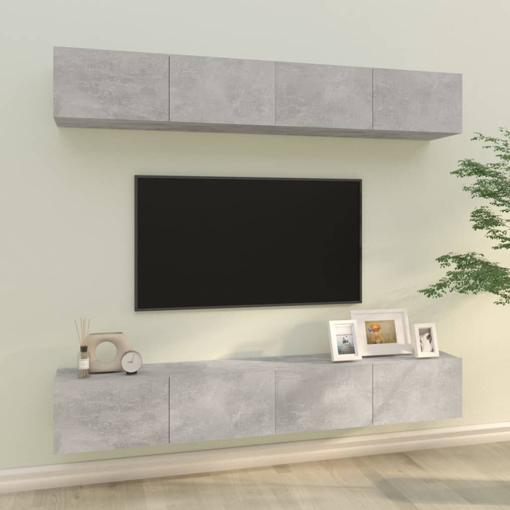 Sienas TV skapīši, 4 gab., betona pelēkā krāsā, 100x30x30 cm
