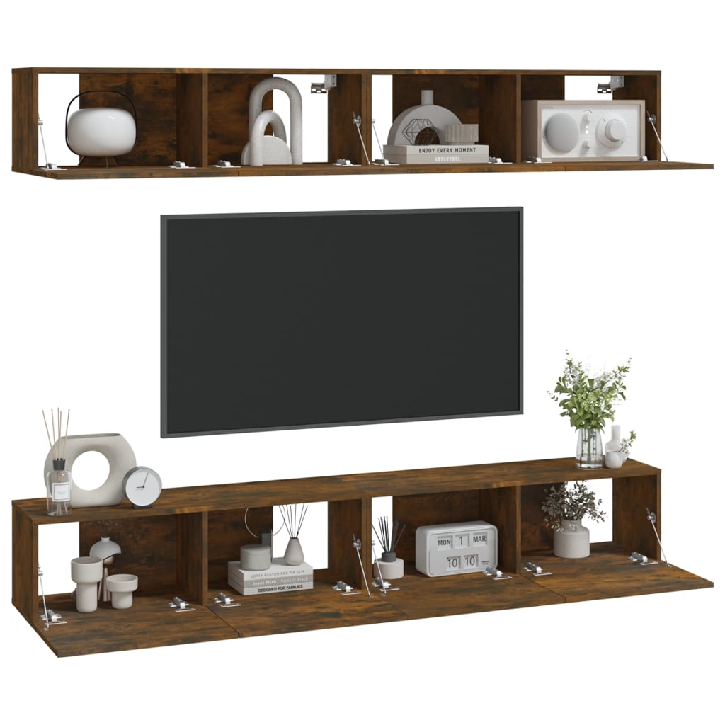 Wall-mounted TV cabinets, 4 pcs., smoky oak, 100x30x30cm