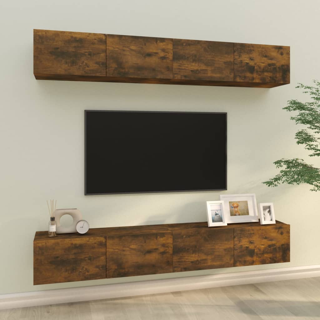 Wall-mounted TV cabinets, 4 pcs., smoky oak, 100x30x30cm