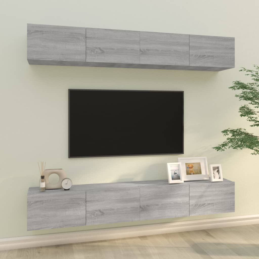 Sieninės TV spintelės, 4vnt., pilkos ąžuolo, 100x30x30cm