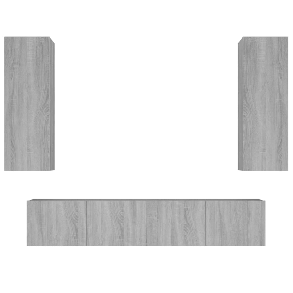 TV cabinet set, 4-piece, grey oak, wood