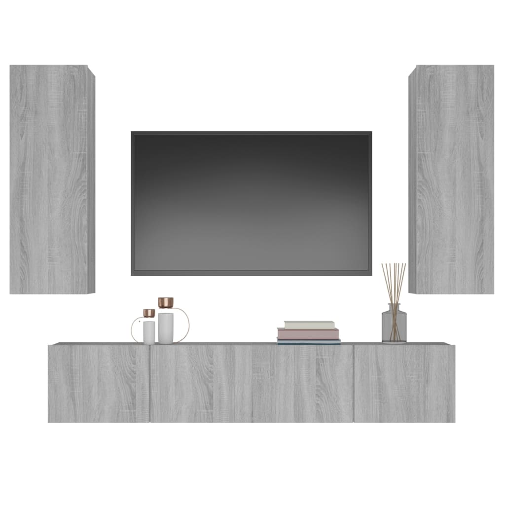 TV cabinet set, 4-piece, grey oak, wood