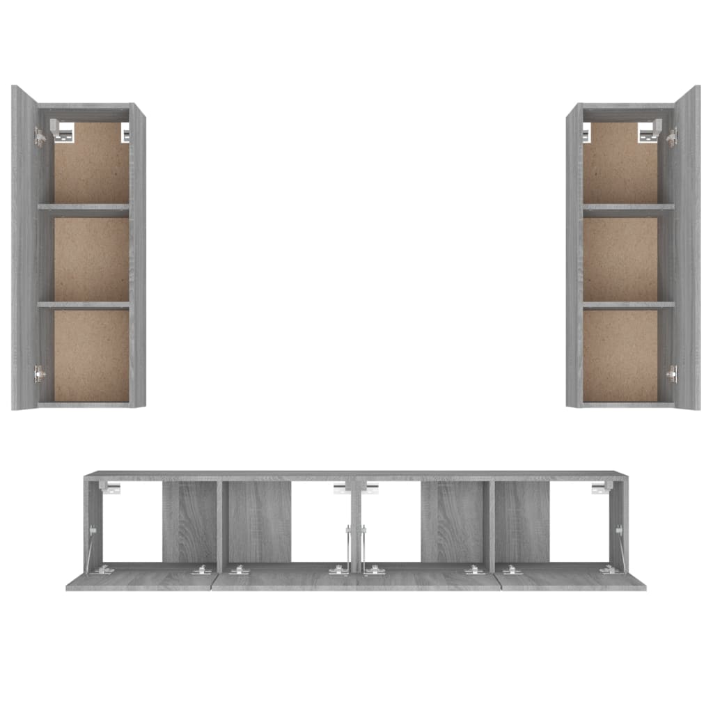 TV cabinet set, 4-piece, grey oak, wood