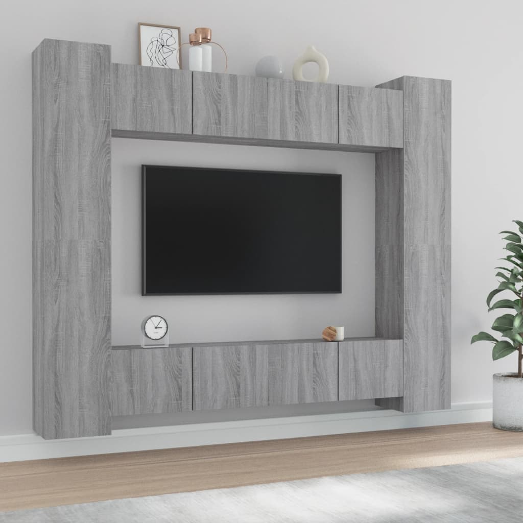 TV skapīšu komplekts, 8 daļas, pelēks ozols, koks