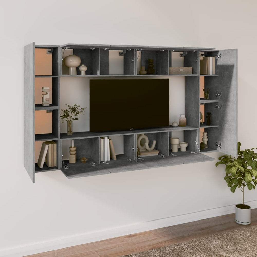 TV spintelių komplektas, 8 dalių, betono pilkas, mediena