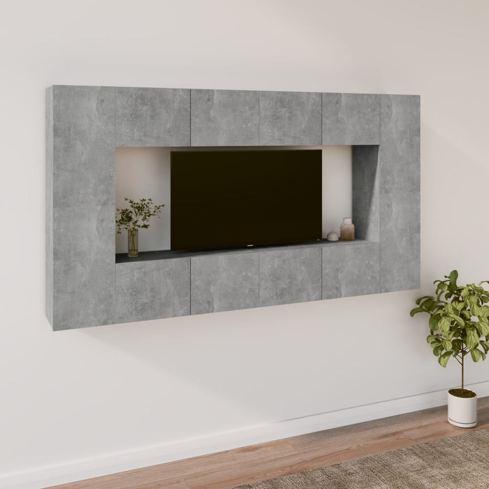 TV spintelių komplektas, 8 dalių, betono pilkas, mediena