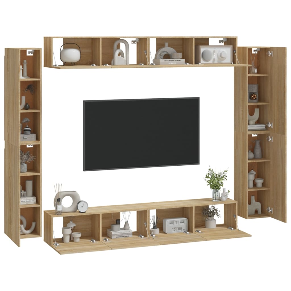 TV cabinet set, 8-piece, oak, wood