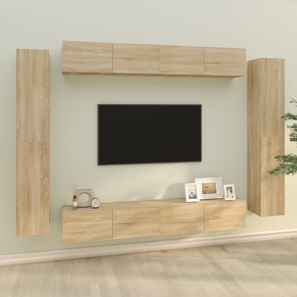 TV cabinet set, 8-piece, oak, wood