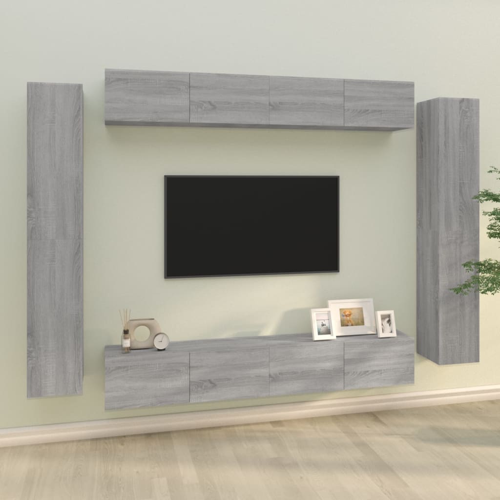 TV skapīšu komplekts, 8 daļas, pelēks ozols, koks