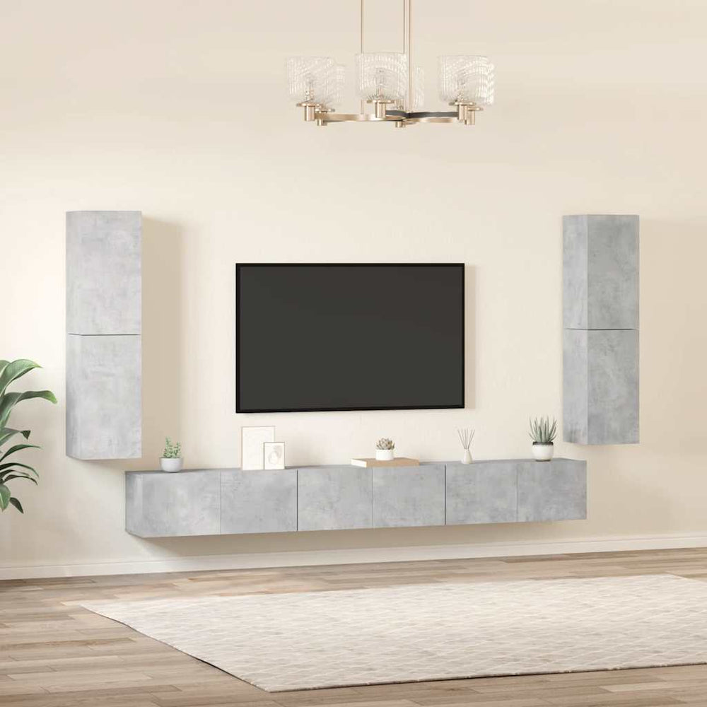 TV spintelių komplektas, 7 dalių, betono pilkas, mediena