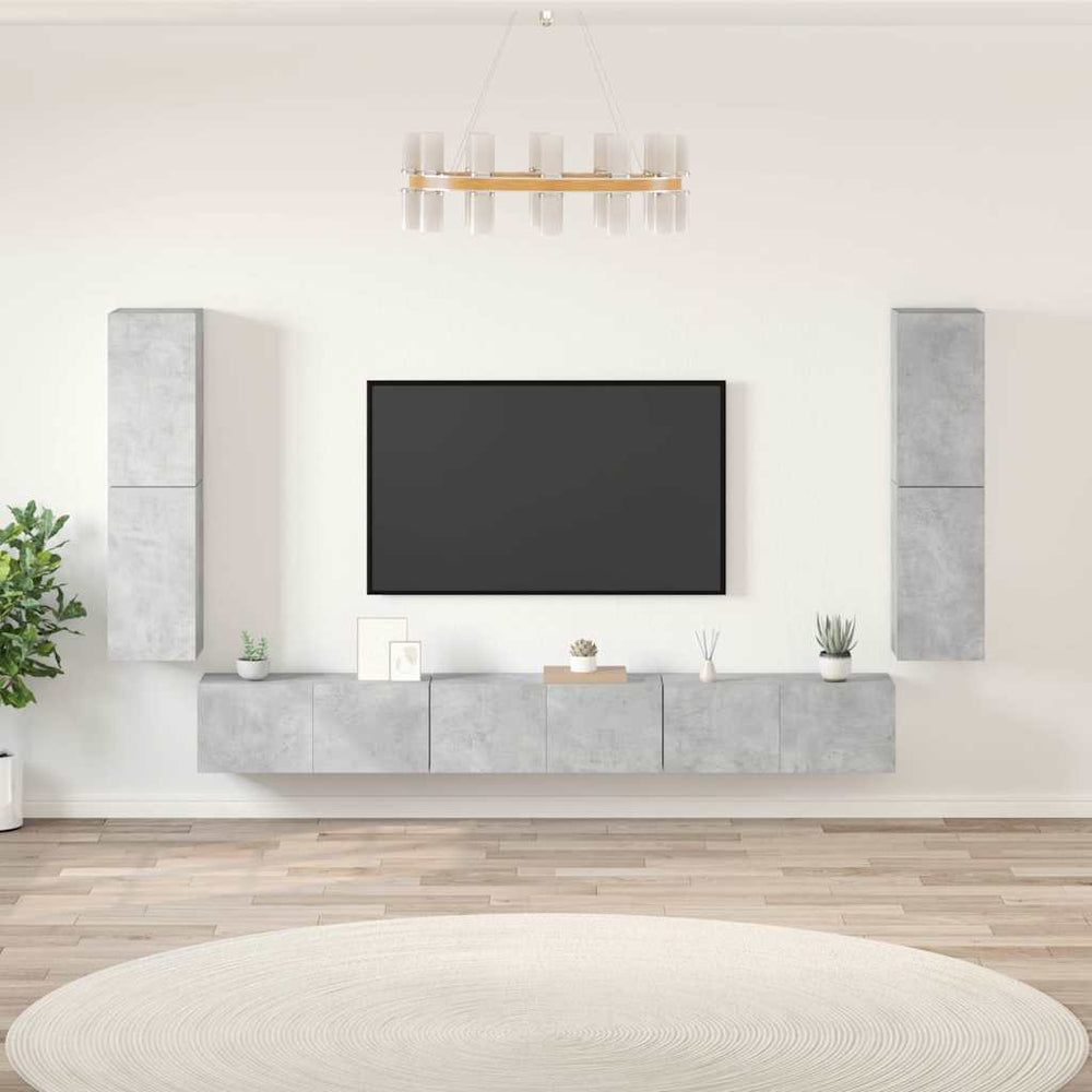 TV spintelių komplektas, 7 dalių, betono pilkas, mediena