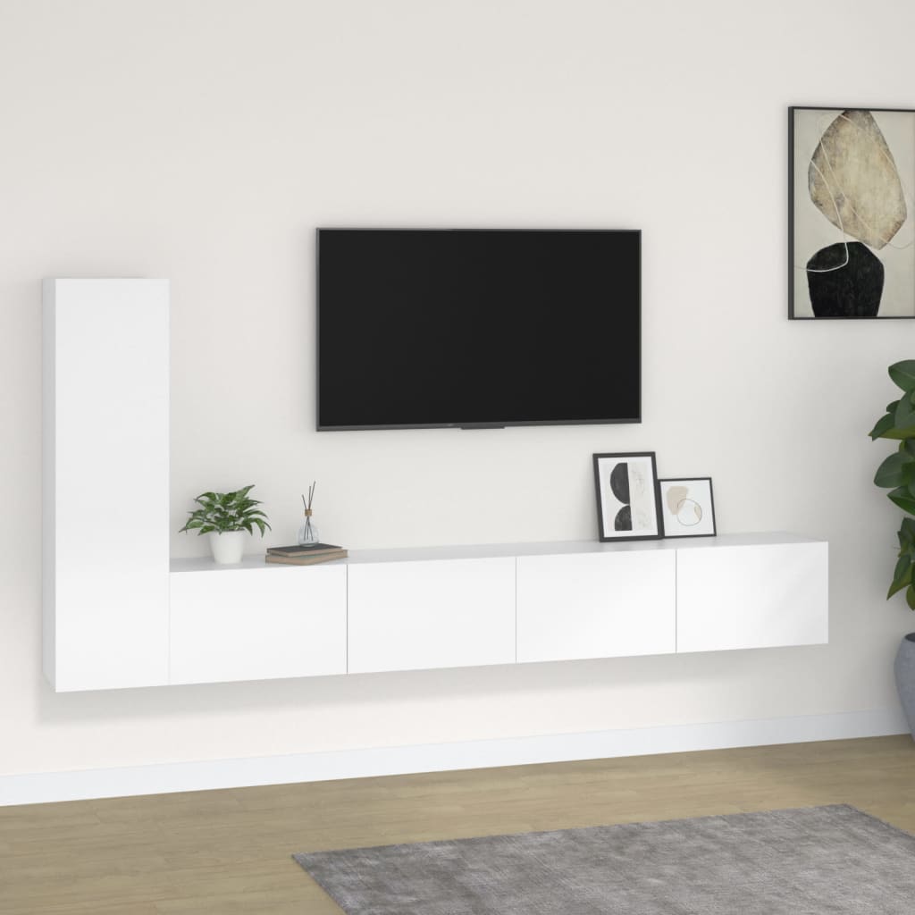 Televizora skapīšu komplekts, 3 daļīgs, balts, koks