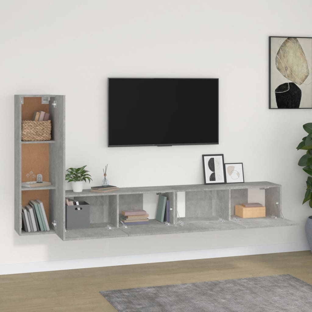 TV Cabinet Set, 3-Piece, Concrete Grey, Wood